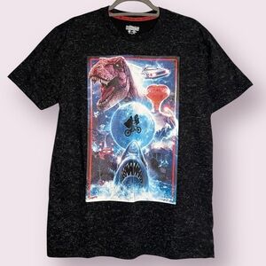 Universal Studios Black Acid Wash Graphic T-Shirt with Holographic Icons Medium